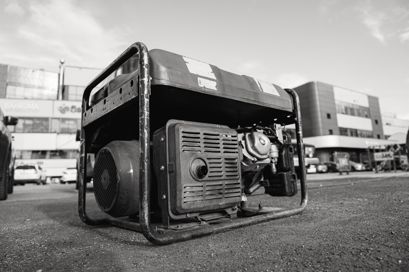 A portable diesel generator, the traditional backup power option for hotels