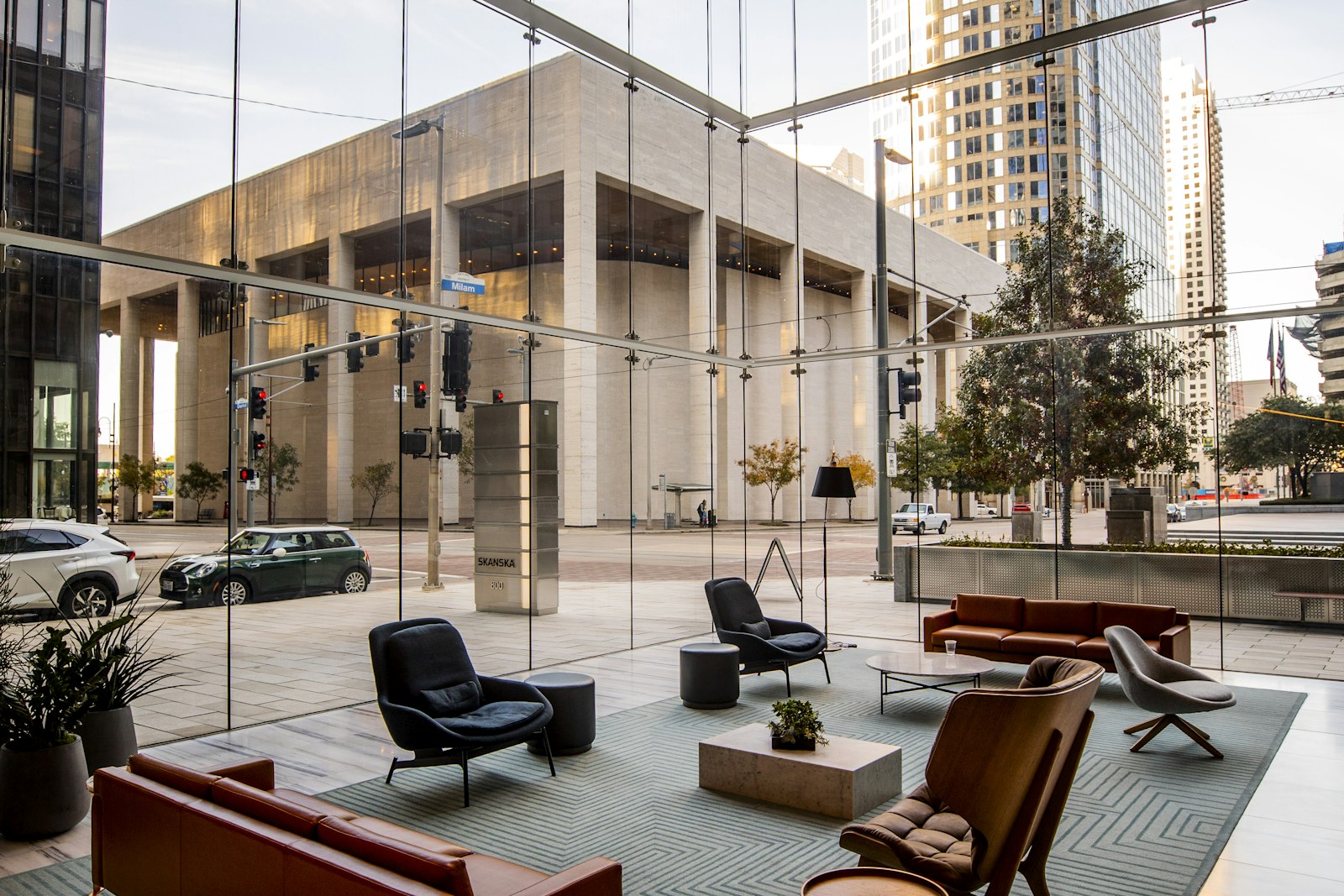 A modern hotel lobby lounge area assessed as part of a property's public areas