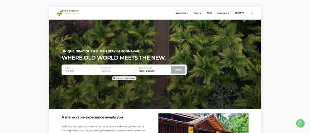 Booking widget for website embedded in the Areca County homepage hero banner